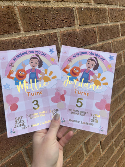 Kids Personalised Ms Rachel Birthday Invitations | A5 Foil Party Invites