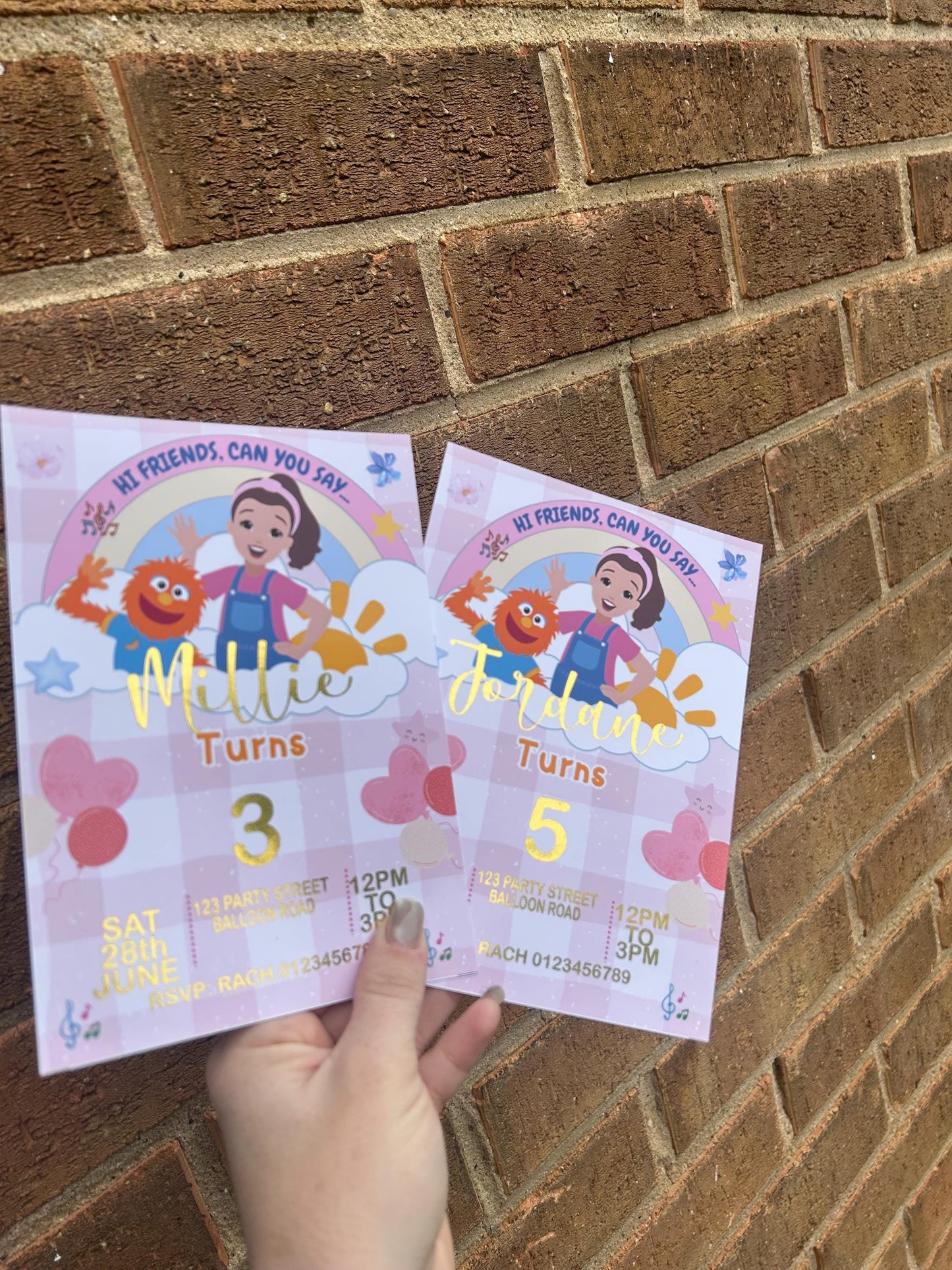 Kids Personalised Ms Rachel Birthday Invitations | A5 Foil Party Invites
