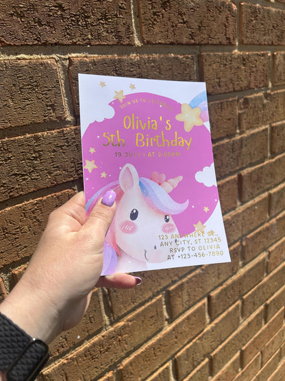 Personalised Unicorn Birthday Invitations | A5 Foil Kids Party Invites UK