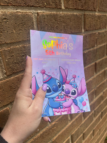 Personalised blue alien and Angel birthday invites a5 size