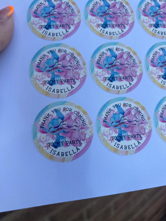 Personalized Birthday Party Thank You Stickers: 1.5" Round, 24/Sheet