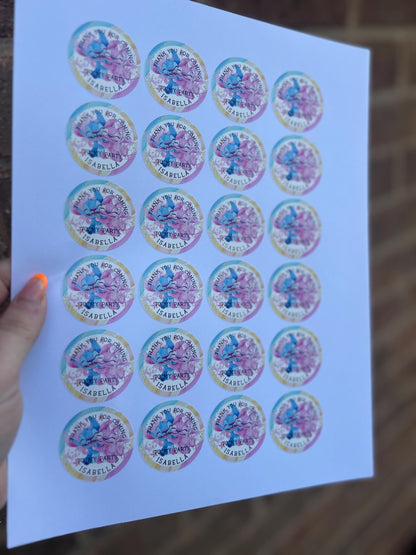 Personalized Birthday Party Thank You Stickers: 1.5" Round, 24/Sheet