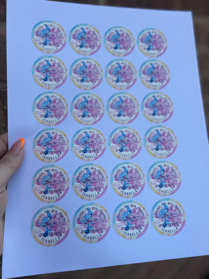 Personalized Birthday Party Thank You Stickers: 1.5" Round, 24/Sheet