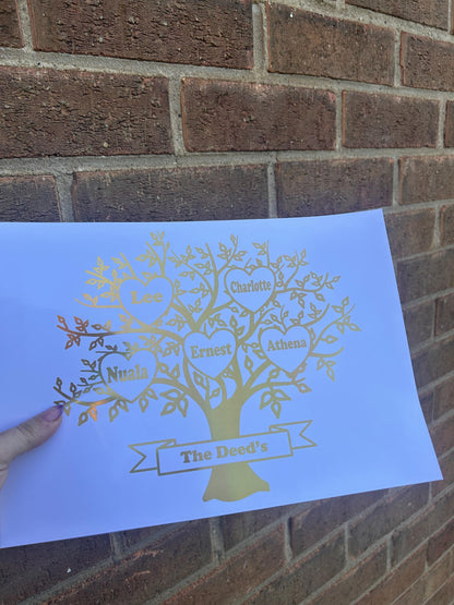 A4 Personalised Family Tree Print – Custom Family Names in Gold Holographic Foil
