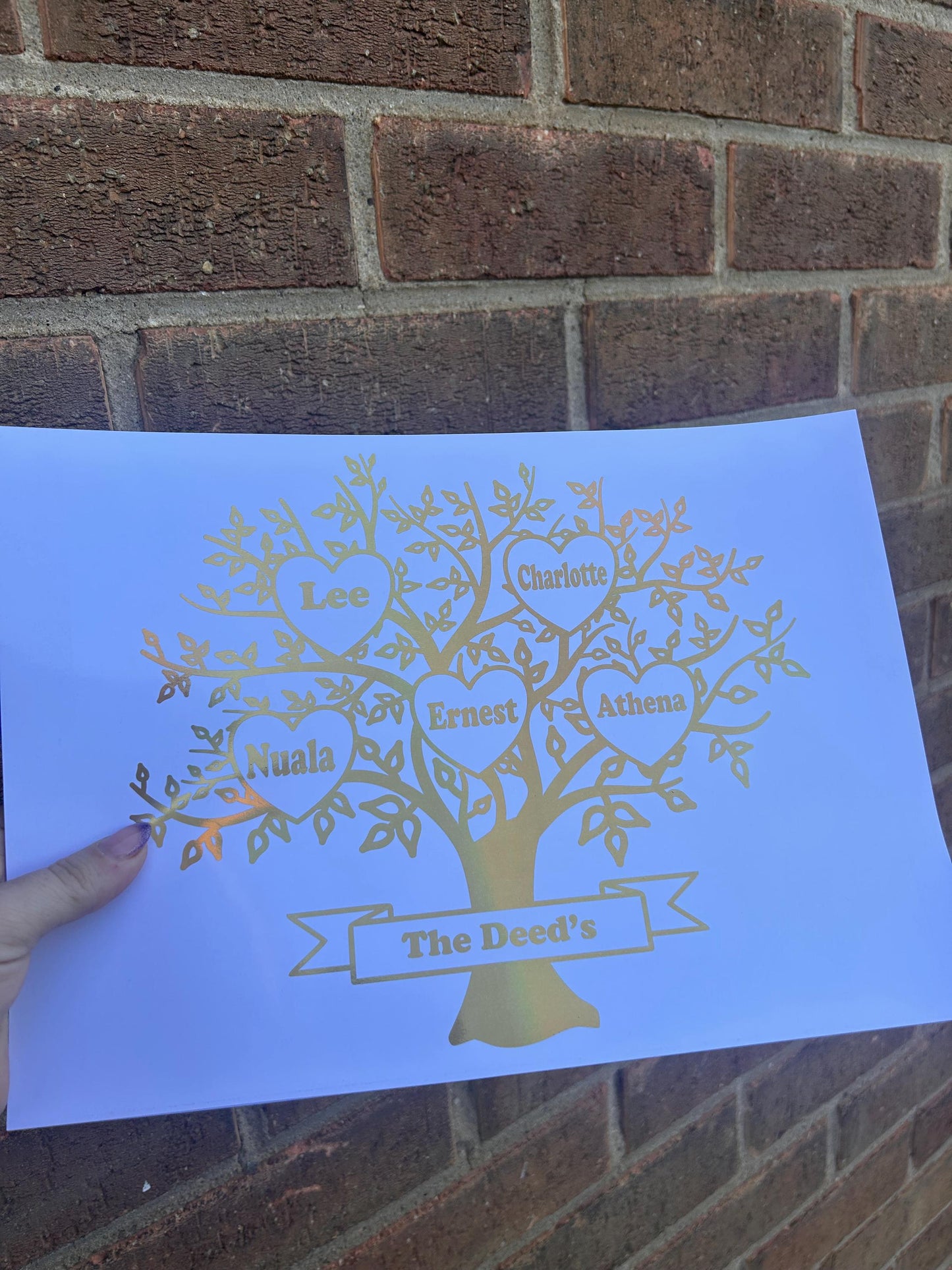 A4 Personalised Family Tree Print – Custom Family Names in Gold Holographic Foil