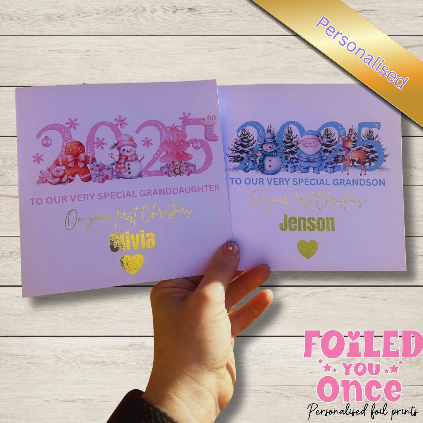 First Christmas Card For Baby Boy Or Girl, Baby's 1st Christmas 2025, Unisex Card for Son, Daughter Nephew, Niece, Any Relation, gold foil