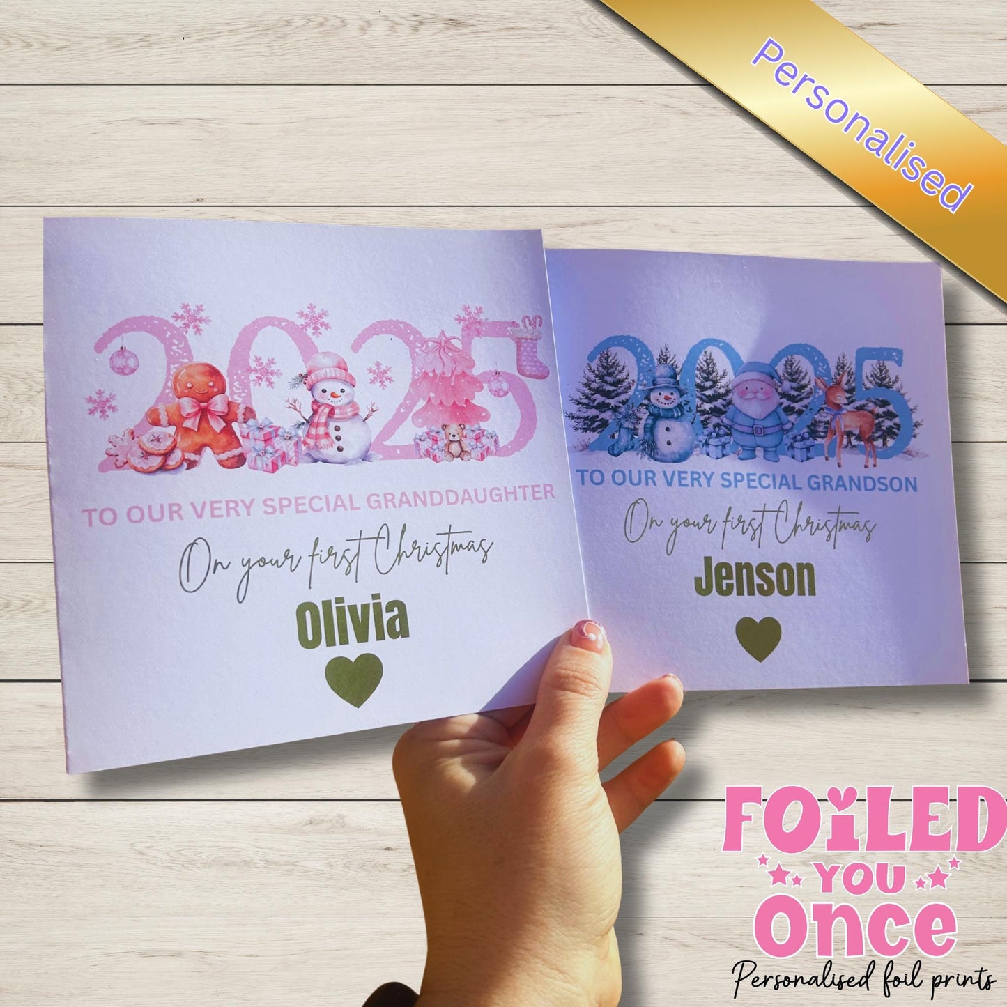 First Christmas Card For Baby Boy Or Girl, Baby's 1st Christmas 2025, Unisex Card for Son, Daughter Nephew, Niece, Any Relation, gold foil