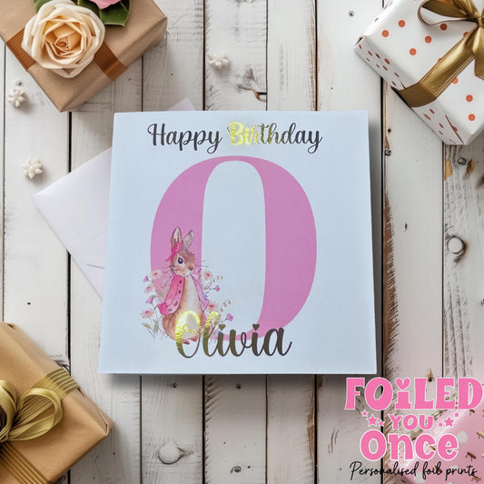 Peter Rabbit Birthday Card |Any Letter | Peter Rabbit, Flopsy Bunny | luxury gold foil personalisation