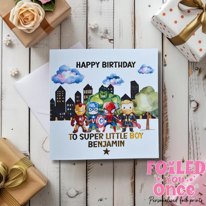 Personalised Superhero Birthday Card | Kids Birthday | luxury gold foil personalisation