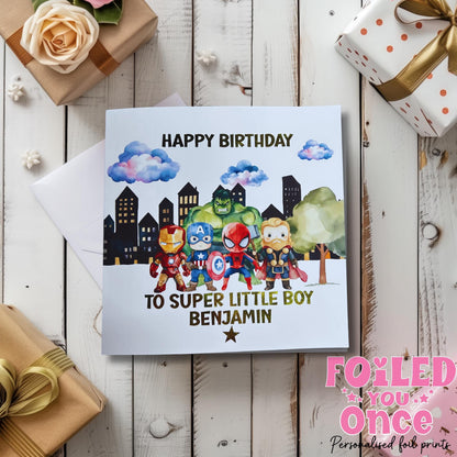 Personalised Superhero Birthday Card | Kids Birthday | luxury gold foil personalisation