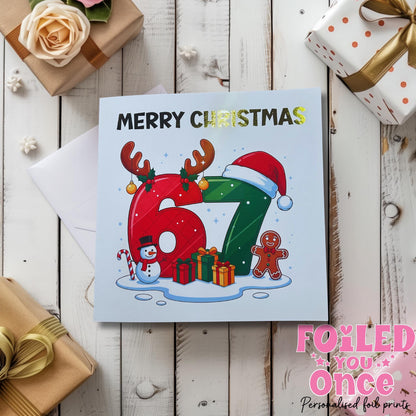 six seven 6 7 Christmas Card – 6x6" – Gold Foil “Merry Christmas” 67 meme trend | luxury  gold foil personalisation