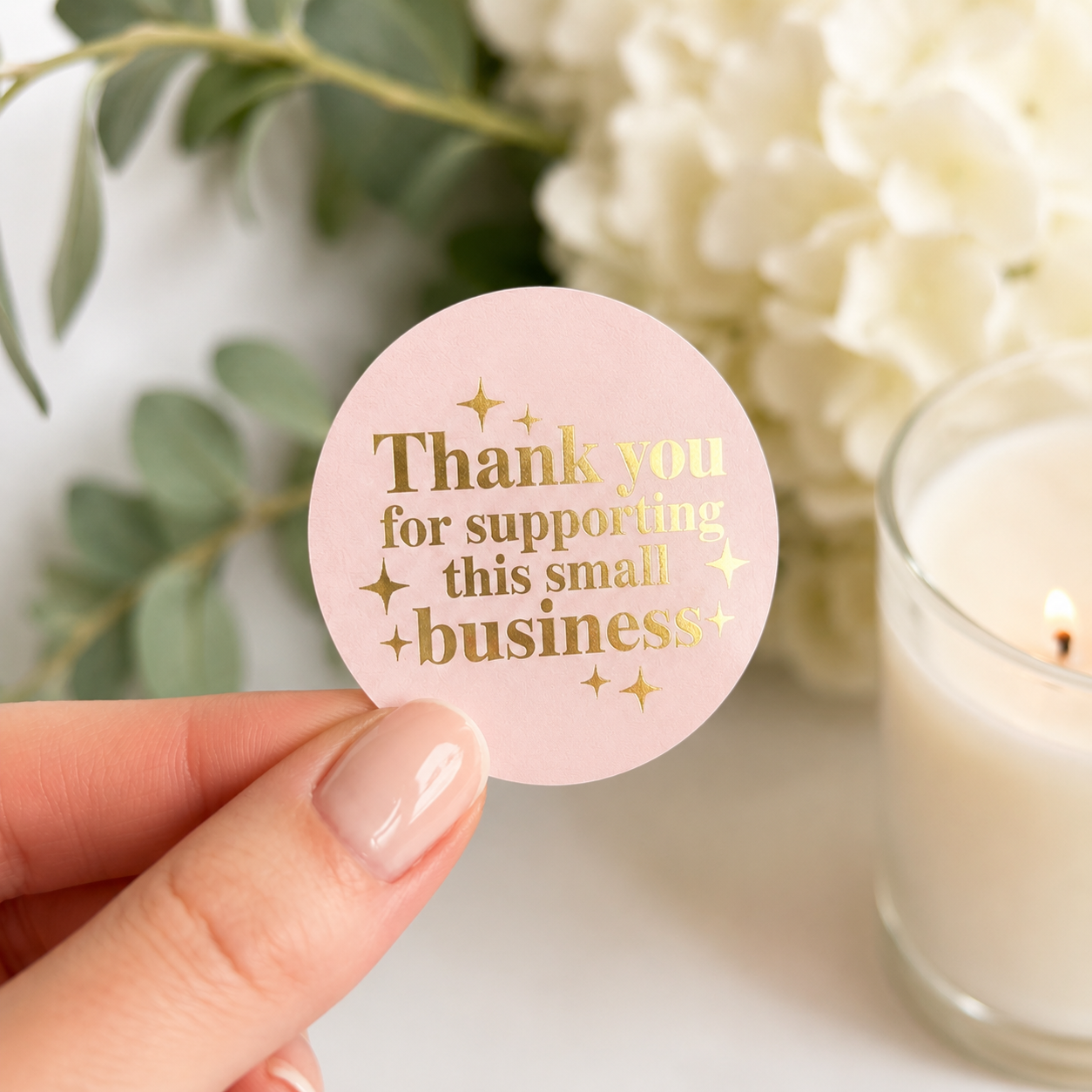Foiled Thank You for Supporting My Small Business Stickers – Round Packaging Stickers 3 sheets of 35 stickers