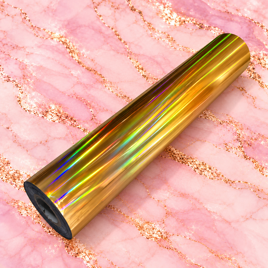 Magic Lamp gold holographic toner reactive foil roll on blush pink marble