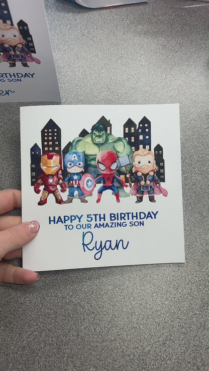 Personalised Superhero Birthday Card | Kids Birthday | luxury Blue foil personalisation