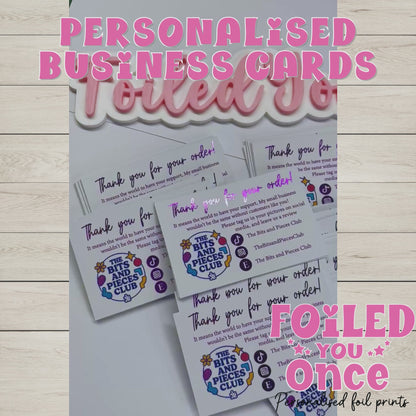 Personalised Foil Business Thank You Cards | Small Business Order Inserts | Custom Logo Cards | Foiled Social Media Icons | Packaging Cards