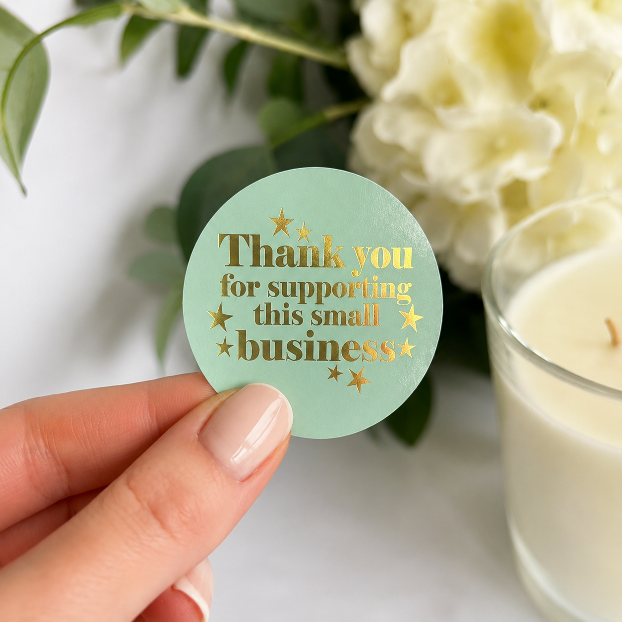 Foiled Thank You for Supporting My Small Business Stickers – Round Packaging Stickers 3 sheets of 35 stickers