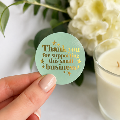 Foiled Thank You for Supporting My Small Business Stickers – Round Packaging Stickers 3 sheets of 35 stickers