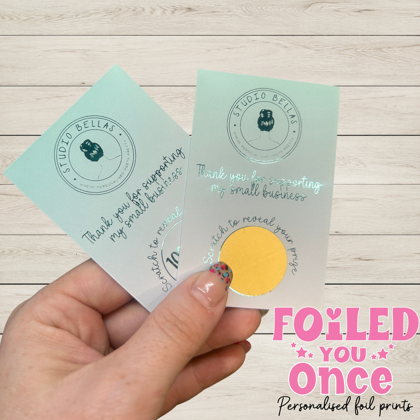 Personalised Foiled Small Business Scratch Cards – Custom Logo Discount Code Cards