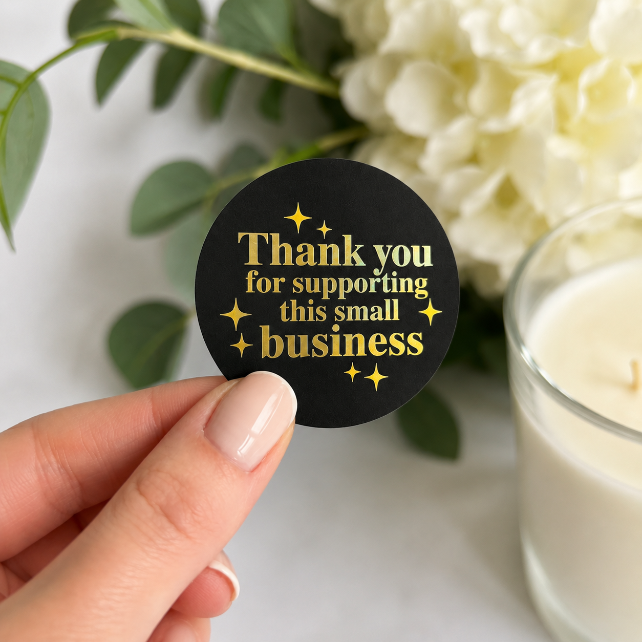 Foiled Thank You for Supporting My Small Business Stickers – Round Packaging Stickers 3 sheets of 35 stickers
