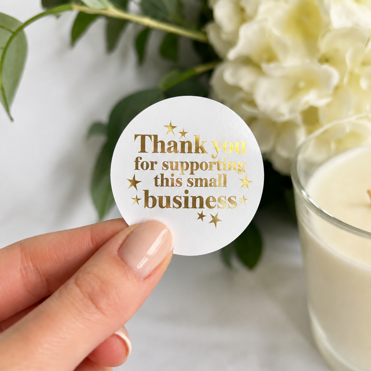 Foiled Thank You for Supporting My Small Business Stickers – Round Packaging Stickers 3 sheets of 35 stickers